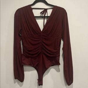 Guess Burgundy Long Sleeve Bodysuit (M)